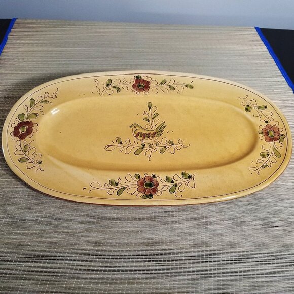 Vietri Paesano 19" Oval Italian Serving Platter Floral Bird Rustic Tuscan Italy - Picture 1 of 10